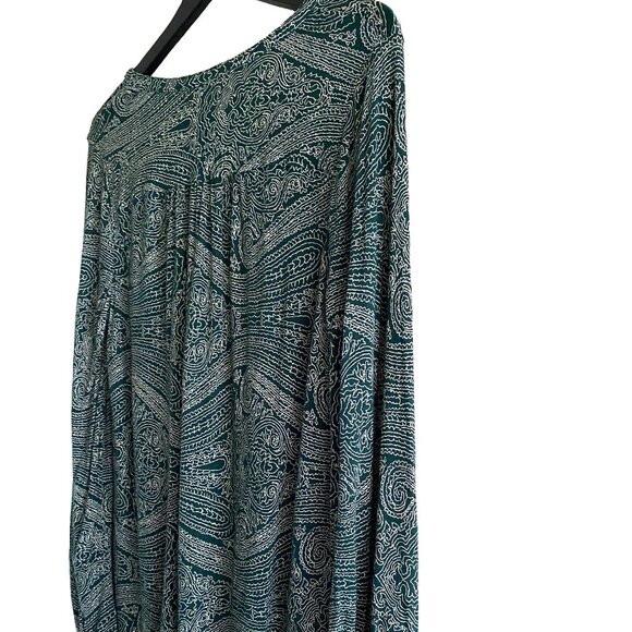 LUCKY BRAND Paisley Green White Long Sleeves Brown Button Neck/Wrist Blouse 1X - Picture 5 of 9